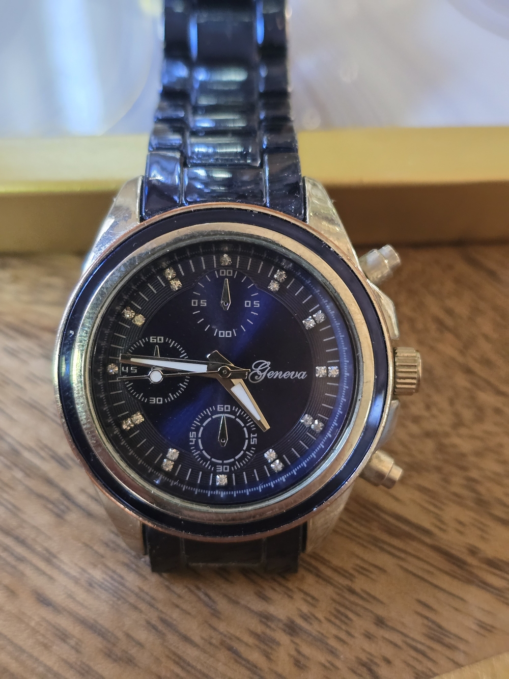 Geneva Men's Blue and Gold Fashion Watch Working Cond